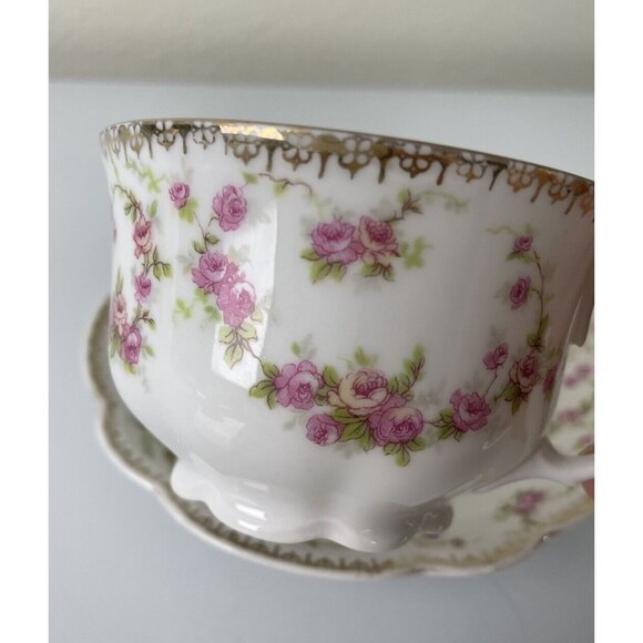 MZ Altrohlau CMR Czechoslovakia Bridal Rose Pattern Teacup & Saucer Set, Vintage - Picture 5 of 12